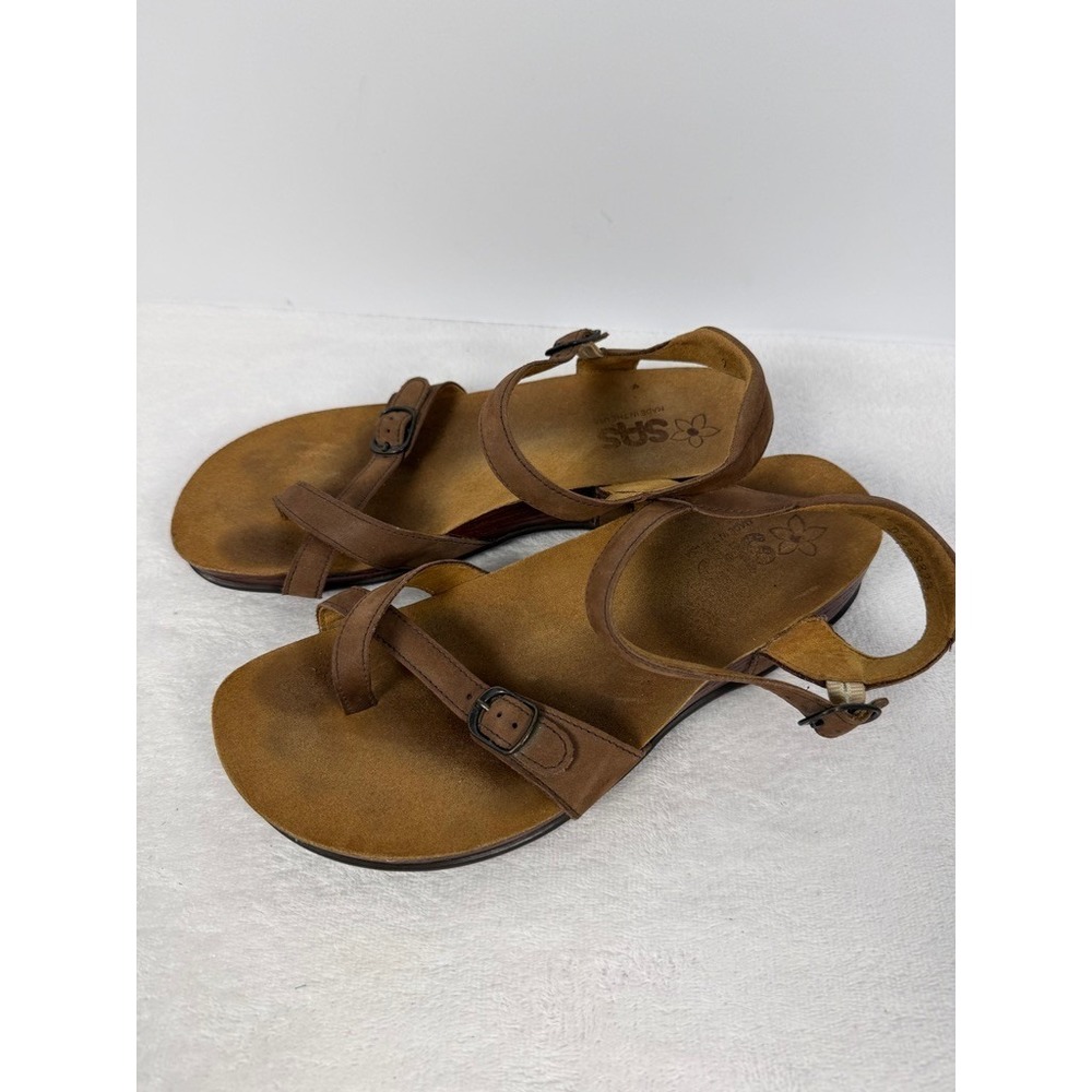 SAS Leather Strappy Sandals Brown Adjustable Buckle Comfort Women's 9N - Picture 3 of 7